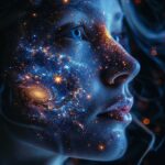 Woman with the universe in her blue face