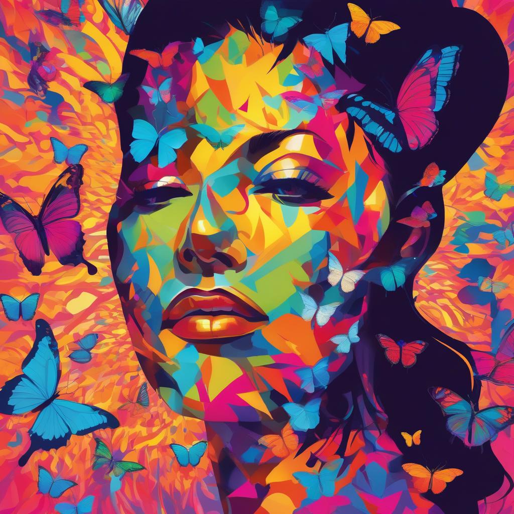 Woman with colorful butterflies