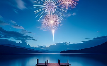 Lake with fireworks